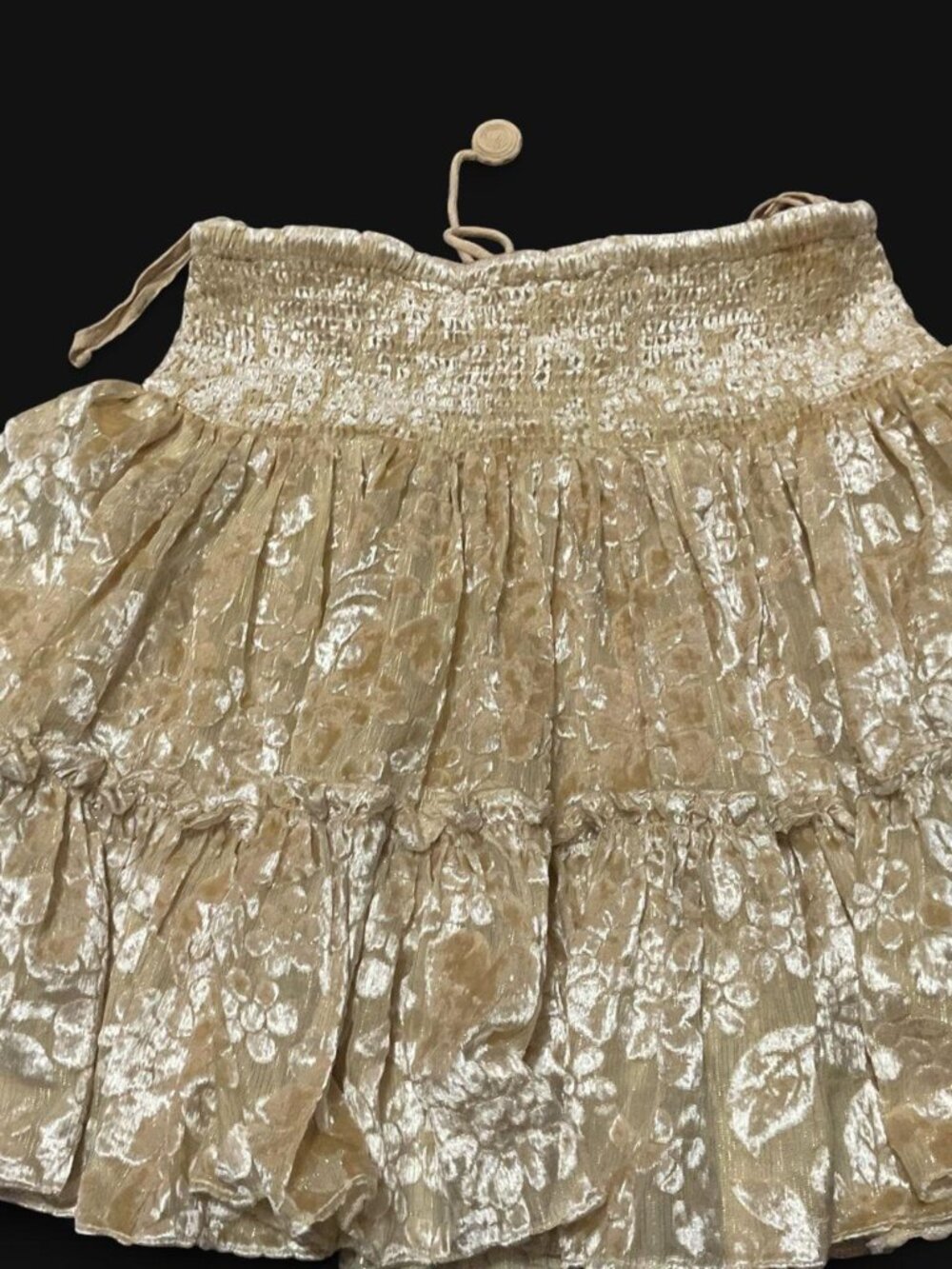 Gold Metallic Tiered Mini Skirt Smocked Waist XS